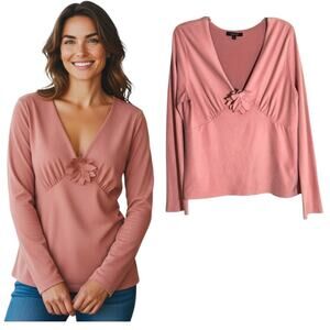 Vintage Karen Kane Babydoll Top Women's Sz XL Pink Faux Suede Long Sleeve Y2K